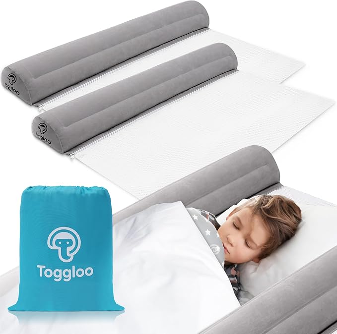 2Pack Inflatable Bed Rails for Toddlers, Non-Slip Bed Bumper with Machine-Washable Cover, Travel Bed Rail for Kids Fits Twin Full Queen King Size Beds, Blow-up Bed Bumper for Hotel, Travel, Home