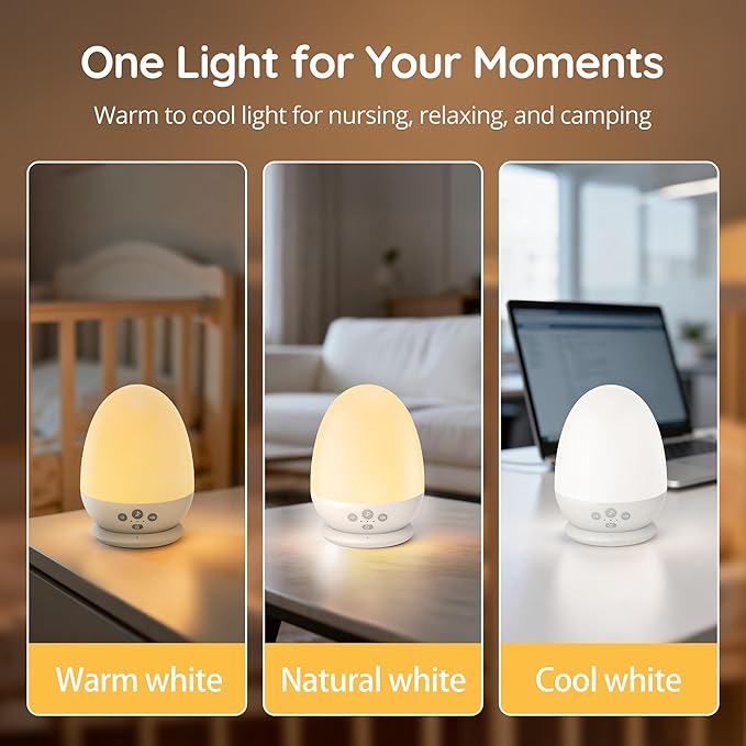 JolyWell Night Light for Kids, Baby Night Light with Sound Machine, RGB Egg Night Light for Nursery, Stepless Dimming, Touch Control, Night Lamp for Kids Bedroom, Safe & Harmless, Eye-Caring