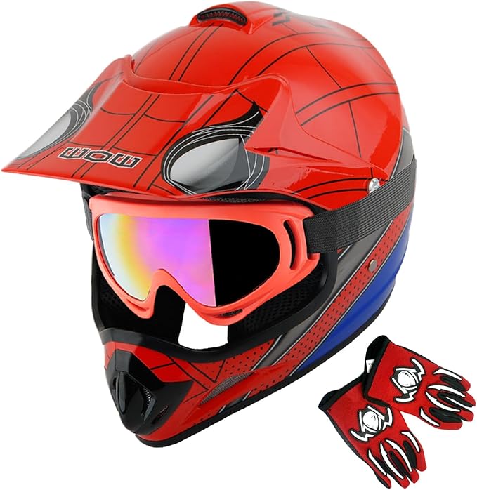 WOW Youth Kids Motocross BMX MX ATV Dirt Bike Dianosour Helmet Dragon + Goggles + Martian Youth Glove Bundle: HJOY MG Bundle