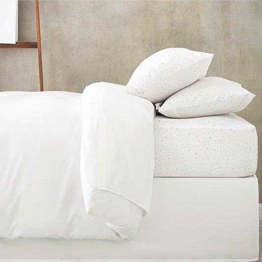 MakeMake Organics Organic Twin Fitted Sheet Set GOTS Certified Organic Cotton Fitted Sheet with 1 Pillowcase Ultra Soft Non Toxic Breathable Hypoallergenic (40"X76", Dotty)