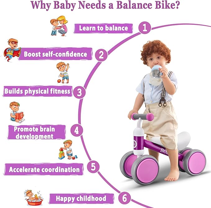Baby Balance Bike Toys for 12-36 Months Kids Toy Boy Girls Gifts Toddler Best First Birthday Gift Children Walker No Pedal Infant 4 Wheels Bicycle (Purple)