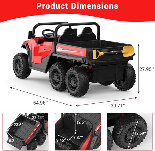 24V 2 Seater Ride on Dump Truck with Remote Control for Big Kids, 4WD 6 Wheels Ride on Car w/Music Player & LED Lights, Ride Toy Gift for Kid