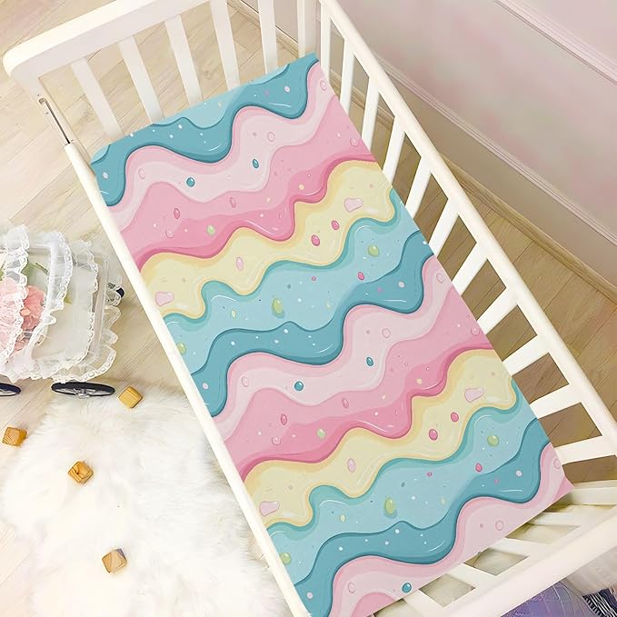 Baby Crib Sheets Fitted Crib Sheet Standard Crib and Toddler Mattress for Boys Girls 39 * 27in Pink Starfish Shell Pattern (Cute Ice Cream Pattern, Small)