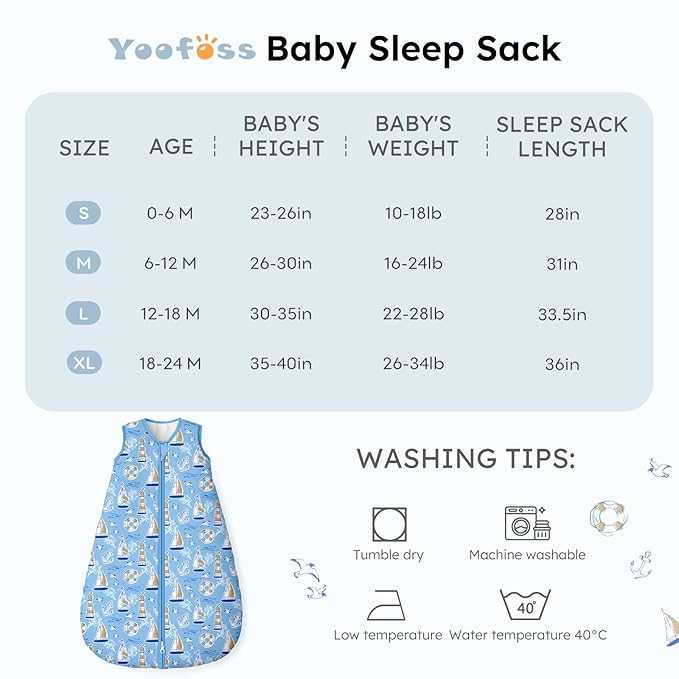 Yoofoss Baby Sleep Sack 12-18 Months, 1.5 Tog Baby Wearable Blanket with 2-Way Zipper, 100% Cotton Organic Fabric Winter Infant Sleeping Sack, Warm Soft Comfy