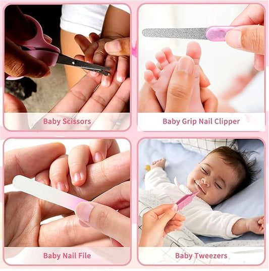 Baby Nail Trimmer Electric,Baby Nail Clippers, 6 in 1 Baby Nail File,Nail File Baby Grooming Kit Manicure Set for Toddler or Adults (Pink 18 in 1)