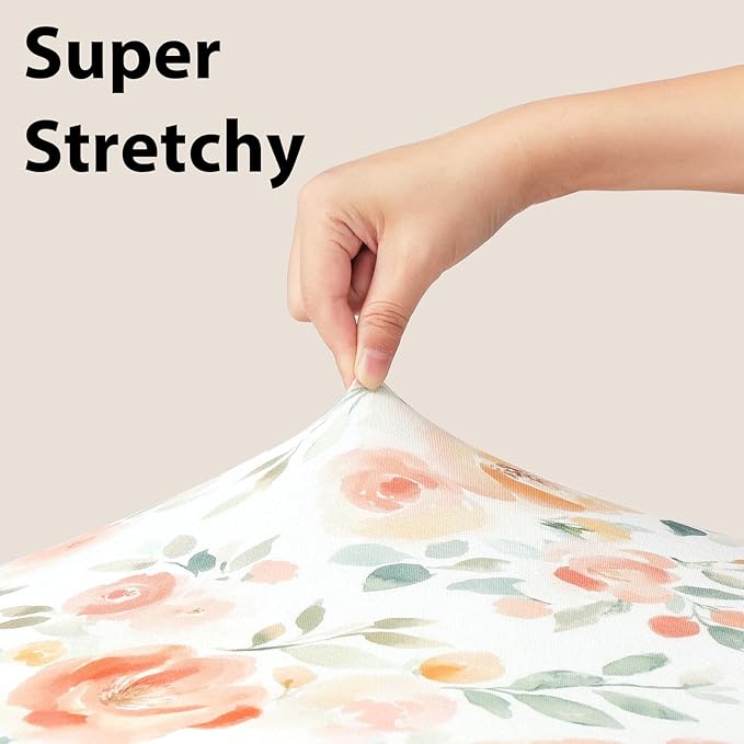 Baby Mini Crib Sheets Girl, Portable 38”x26” Pack and Play Sheets Fitted for Playard and Pack N Play Mattress, 3-Pack Soft Microfiber Orange Watercolor Flower
