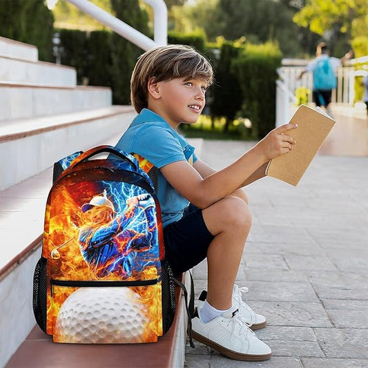 CustomWish Boys School Backpack - Golf Boys Backpacks for Kids Teens Elementary Middle Primary High Senior - 17 Inch Lightweight Cool Sport Bookbag for School Travel