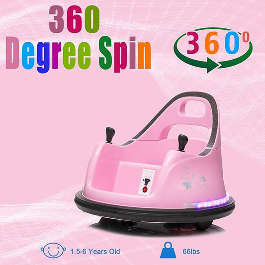 12V Kids Ride on Bumper Car Kids Ride On Electric Bumper Car for Toddlers with Remote Control, 360 Degree Spin for Baby Boy and Girls Riding Bumping Toy Gifts Cars for Toddler, Pink