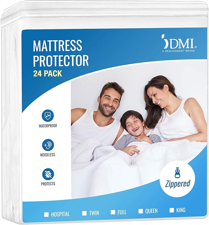 DMI Waterproof Mattress Protector, Mattress Pad, Waterproof Mattress Cover, Bed Pad and Bed Cover, Encased Zippered Fit, Queen (Pack of 24) White