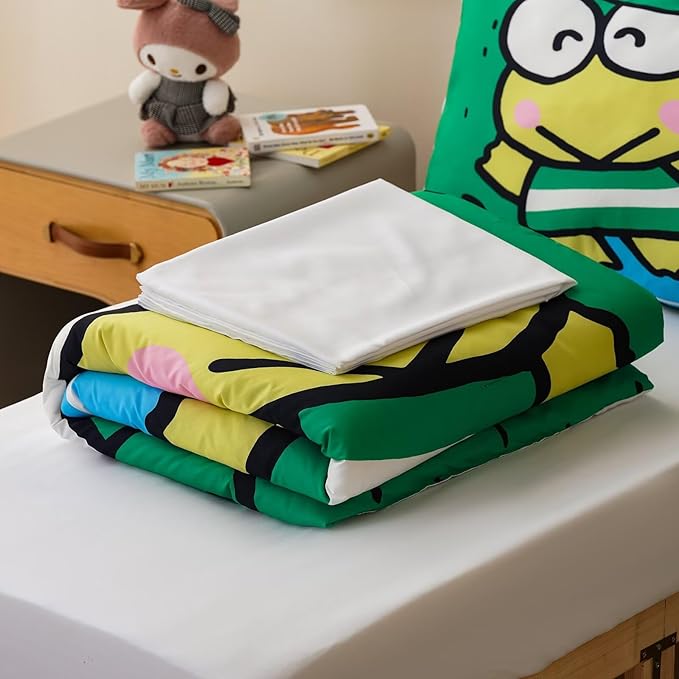 CLOTHKNOW Frog Toddler Bedding Sets for Boys, 4 Pieces Bedding Sets, Cute Animal Cartoon Pattern, Soft Crib Bed Set Including Comforter, Flat Sheet, Fitted Sheet and Pillowcase