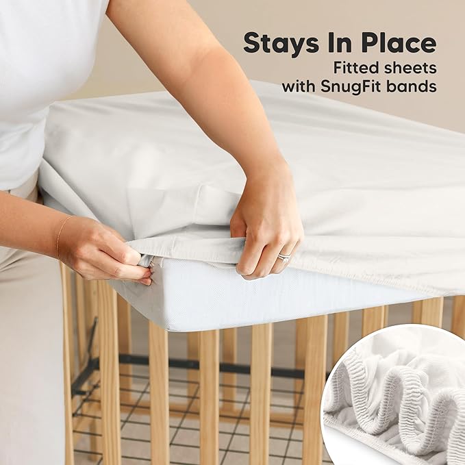 2-Pack Waterproof Crib Sheets for Girl, Boy - Organic Cotton 52X28 Fitted Crib Sheets Neutral,Crib Mattress Protector Sheets,Soft Toddler Bed Sheets,Washable Infant Fitted Baby Crib Sheets(Soft White)