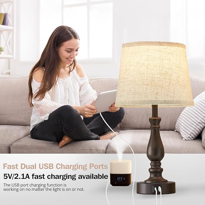 EJIAXIN Table Lamps for Bedrooms Set of 2 - Touch Bedside Lamps with USB C+A Ports - Dimmable Nightstand Lamps for End Tables Farmhouse Night Stand Lamps for Living Room Bed Side Guest Room