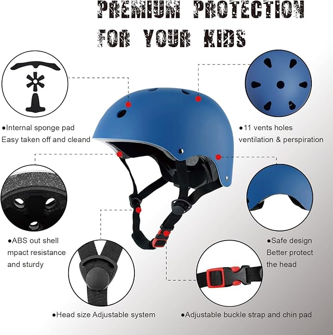 Kids Bike Helmet, CPSC & ASTM Certified, Adjustable EPS Protective Gear, 5 Colors, Multi-Sport for Boys & Girls, 11 Vents, Free Sports Drawstring Bag
