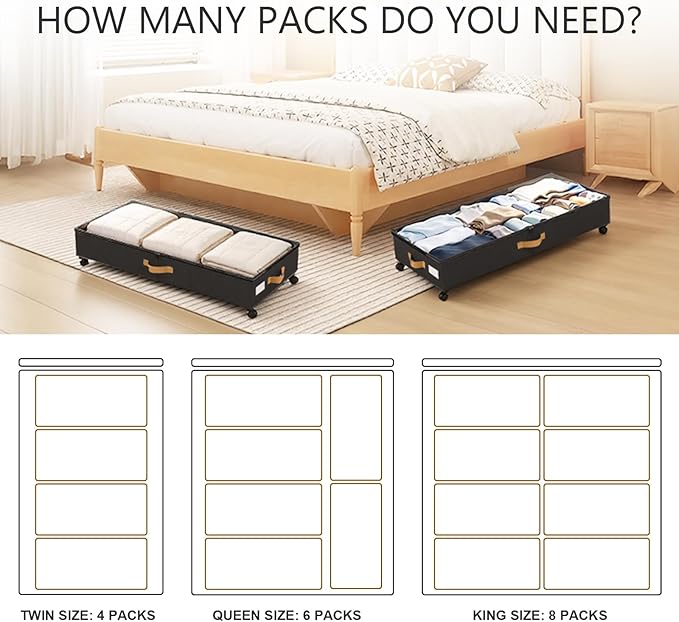 GOVEYONY Under Bed Storage with Wheels 2-Pack, 75L XXL Under the Bed Storage Containers Large, 12" Tall Adjustable Storage for Underbed with Lids, Rolling for Clothes, Shoes, Blankets (Black)