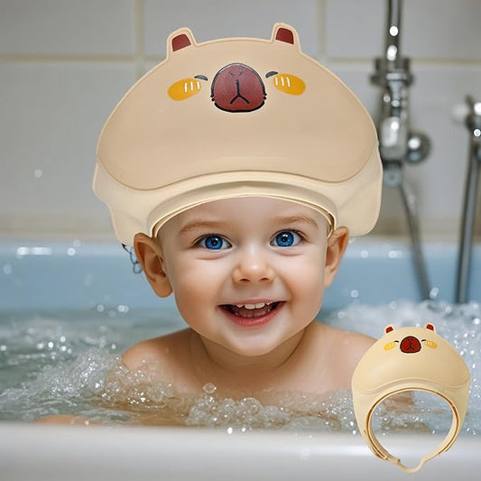 Baby Shower Cap - Waterproof Bath Visor for Toddlers 1-3 Years, Extra Soft Silicone Hair Washing Hat for Kids, Keep Water Out of Eyes (Khaki)