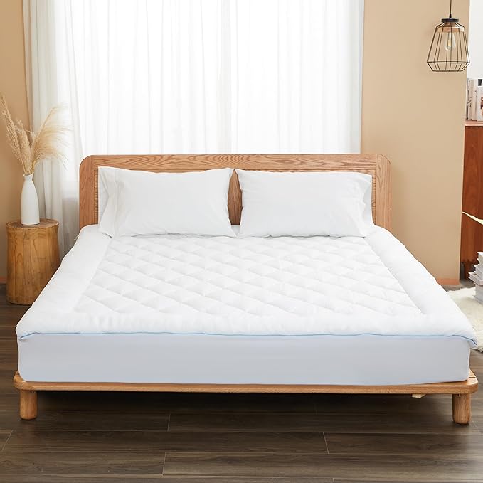 King Mattress Pad Extra Thick Cotton Mattress Topper Quilted Fitted Mattress Cover 18-22" Deep Pocket Down Alternative Pillow Top Fluffy & Breathable (78x80 Inches, White, Thick)