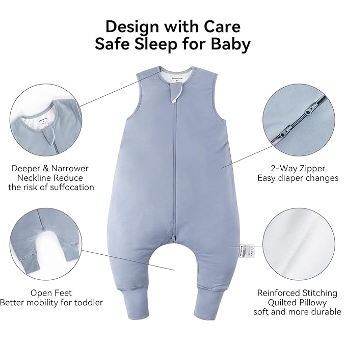 BubblePanda Rayon Made From Bamboo Toddler Sleep Sack with Feet 12-24 Months 2.5 Tog Winter Ultra Soft Warm Baby Sleep Bag Walker 1t-2t Quilted Thick Wearable Blanket with Legs 2-Way Zipper