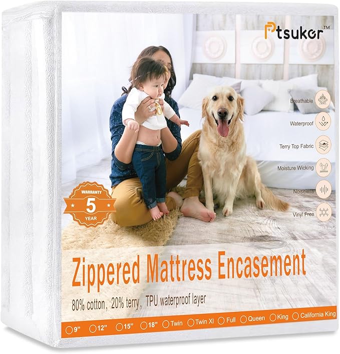 Twin XL Zippered Mattress Protector 39"x 80" for 10/11/12 inch, Mattress Covers Water Proof Urine Pee Protection