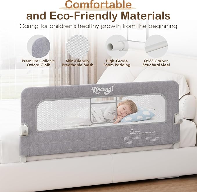 Bed Rail for Toddlers, 59 Inch Swing Down Toddler Bed Rails with Wider U-Shape Base, Breathable Baby Bed Rail Guard for King, Queen, Full, Twin Bed Rail for Baby