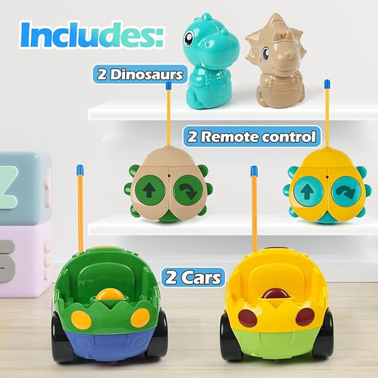 Remote Control Dinosaur Car Toys for Toddler Kids - Best Birthday Gifts for Boys Ages 2 3 4 5 Years Old, 2-Pack Toys for Toddlers 18+ Months with Lights and Music