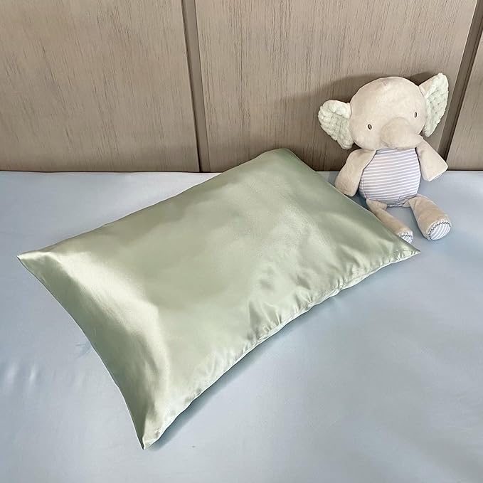 Mulberry Park 19 Momme Silk Pillowcase for Kids & Toddlers - Prevents Bed Head & Frizz, Gentle on Delicate Skin & Hair - Grade 6A Pure Mulberry Silk - 13" x 19" / Goodnight Green