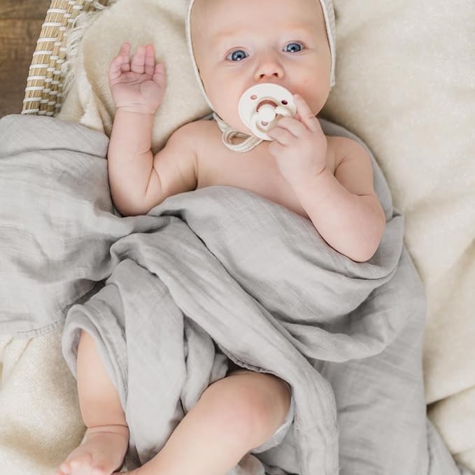 Ali+Oli Muslin Swaddle Blanket for Baby (Taupe) Large 47" x 47" Soft Rayon Made from Bamboo & Organic Cotton, Machine Washable Receiving Blanket Wrap for Newborn to Toddler
