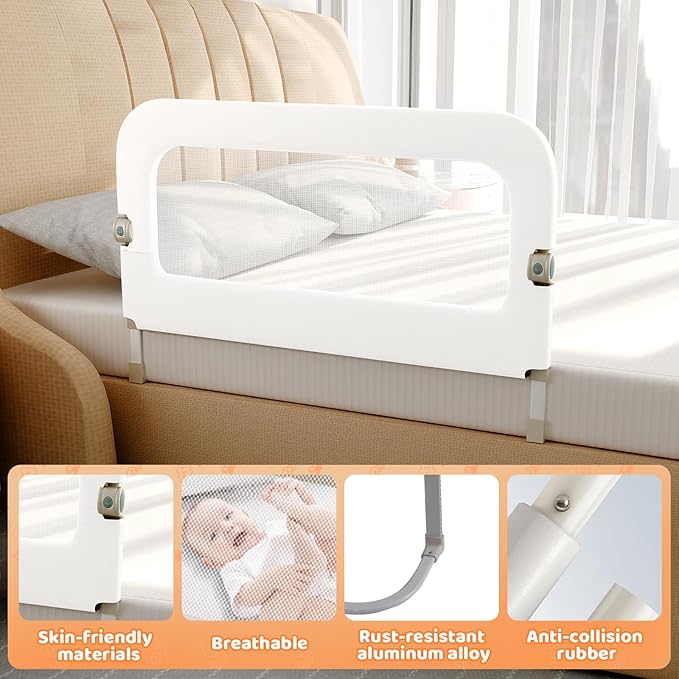 omzer Bed Guard Rail for Toddlers - 59inch Foldable & Adjustable Height Baby Bed Safety Side Rails - Large Toddler Crib Railing Guard for Twin, Bunk, Full Size, Queen & King, Full Size Bed