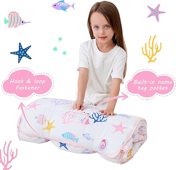 Toddler Nap Mat with Pillow and Blanket, Extra Large Rolled Napping Mats,Slumber Bags for Boys Girls,Kids Sleeping Bag for Daycare, Preschool Travel Camping