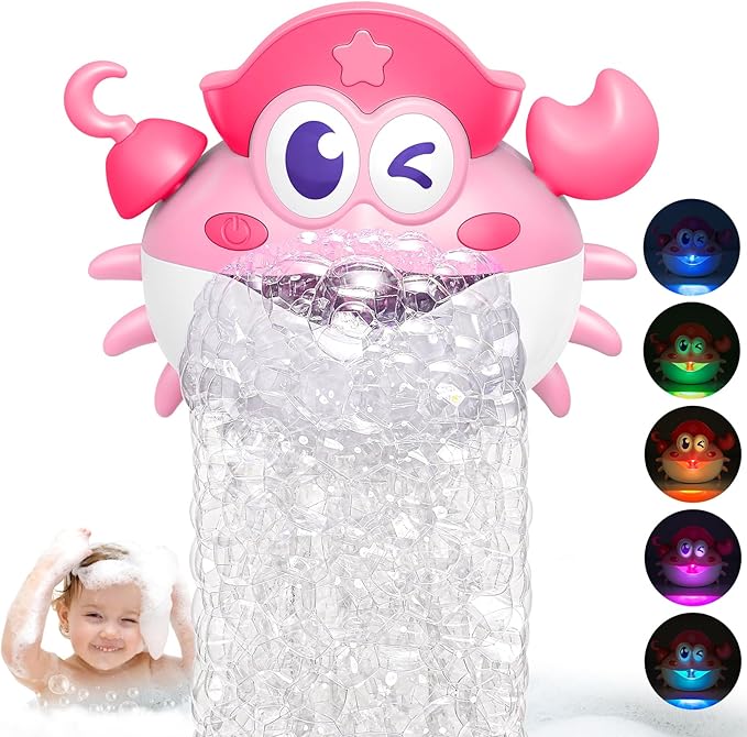 Bath Toys, Light Up Crab Bath Bubble Maker Bathroom Toys for Kids Ages 1-3 4-8,Bath Bubble Machine with Colourful Light Toddler Bathub Toy Great Birthday for Kids
