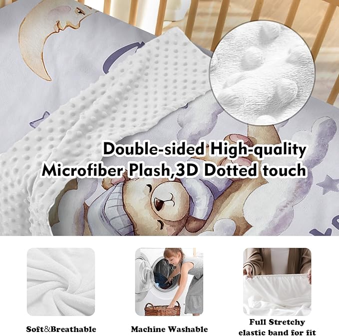 Personalized Baby Crib Bedding Set, Custom Name Nursery Bedding 5-Piece - Baby Blanket Fitted Sheet Changing Pad Cover Rug and Wall Art, Adorable Bear Theme Crib Gift for Boys Girls