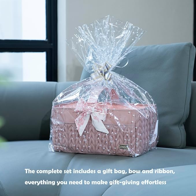 LUKJOJO Luxurious Baby Diaper Caddy, Nursery Storage Basket for Newborn Boy and Girl, Travel Baby Basket for Diapers Baby Wipes, Organizer Tote Bag Storage Bin, Baby Shower Gifts(dusty rose)
