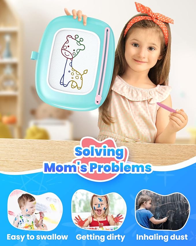 Seimome Magnetic Drawing Board, Toddler Girl Toy for 1-3 Year Old, Doodle Board Pad Learning and Educational Kids Toy for 1 2 3 Year Old Baby Birthday - Mint Blue