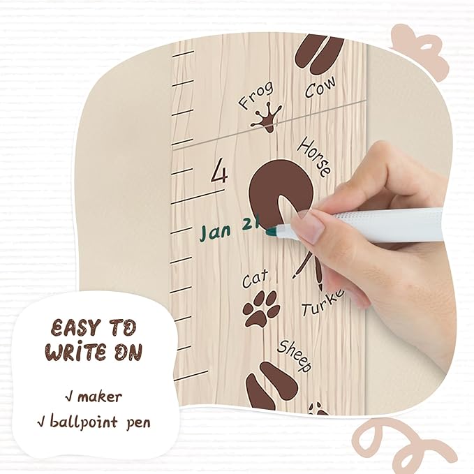 Woodemon Personalized Growth Chart for Wall, Animal Footprints Height Chart for Kids, Customize Growth Measuring Board for Girls Boys Teen Room Nursery Wall Decor
