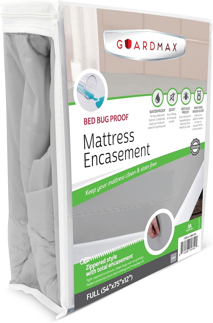 Guardmax Jersey Knitted Full Zippered Mattress Encasement - Waterproof & Bed Bug Proof Mattress Protector - Comfortable, Soft, and Noiseless Zippered Bedding - Dust Mite Proof (54 x 75 x 12)