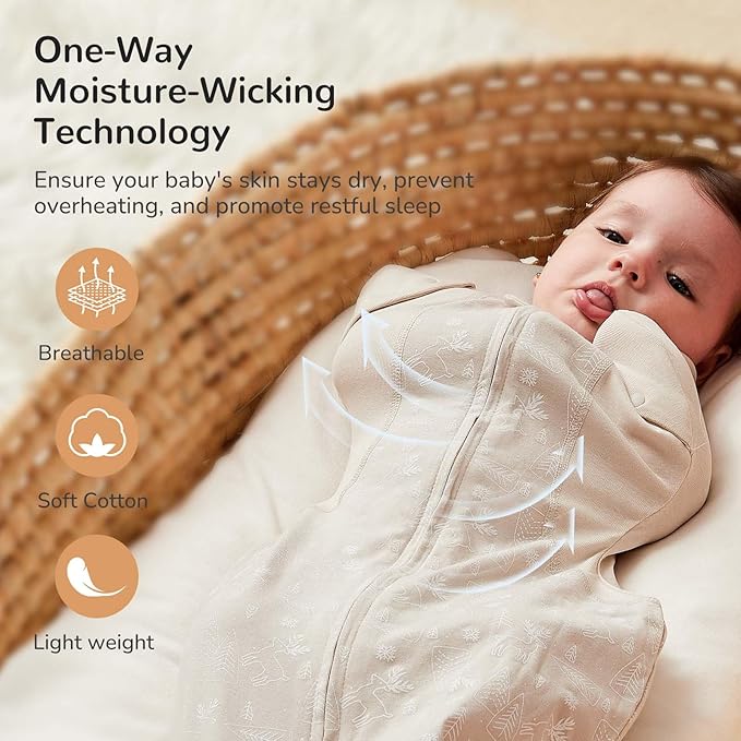 Transition Swaddle Sleep Sack, 3-6 Months, 12-18 lb, 2-Way Zipper, Moisture-Wicking Fabric, Improves Sleep, Snug Fit (Jungle and Deer)