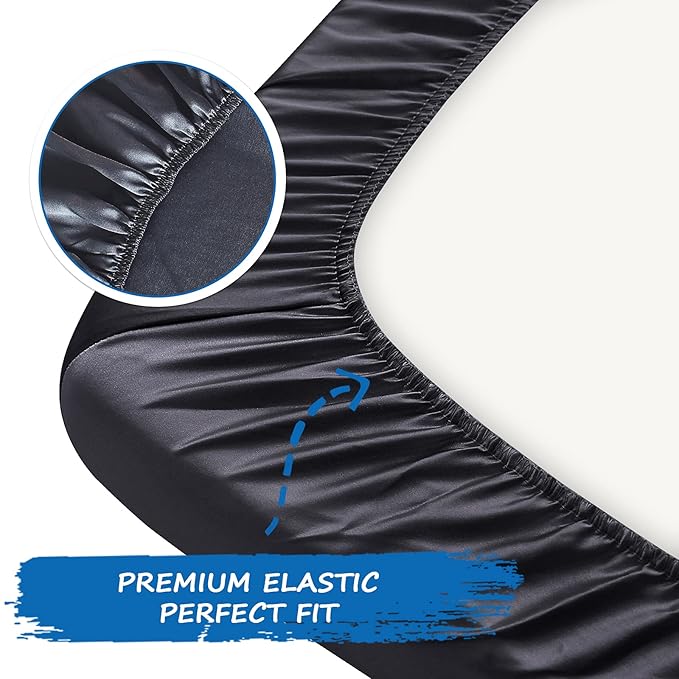 Satin Pack and Play Sheet Fitted, Soft & Silky Mini Crib Mattress Sheet (39"x27"x5") for Boys and Girls, Satin Playard Sheets for Baby Hair and Skin, Black