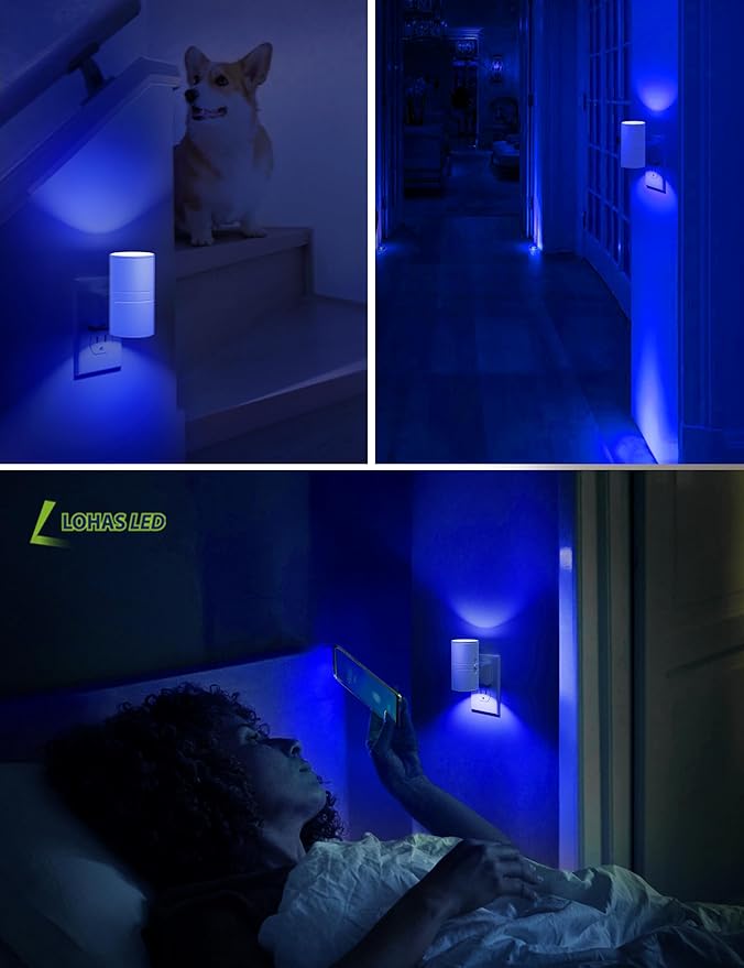 L LOHAS LED Night Light, 2 Pack Bluey Night Light, Plug into Wall, Dimmable, Sensor, Calm Blue Light for Bedroom, Bathroom, Hallway