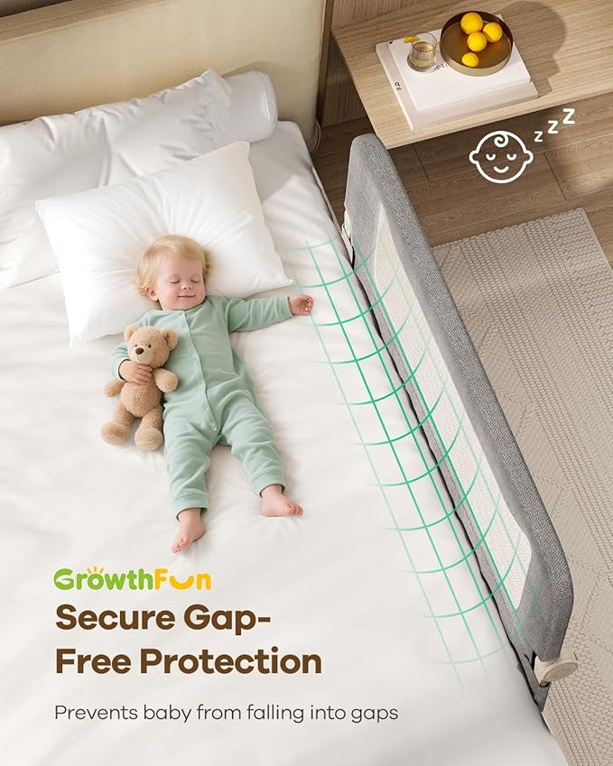 Foldable Bed Rail for Toddlers, 47in Reinforced Carbon Steel Frame&Connectors, Breathable Cationic Fabric, Safety Toddler Bed Rails for Queen, King, Twin, Full, No-Tool Setup.