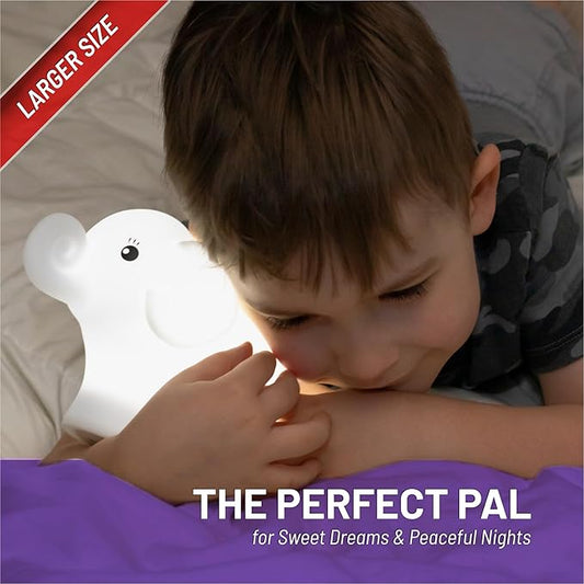 LumiPets Eggbert the Elephant Squishy Night Light for Kids | Silicone Nightlight with Tap, Remote Control | Rechargeable Color Changing Animal Light for Girls & Boys | Portable Mood Lamp With USB Cord