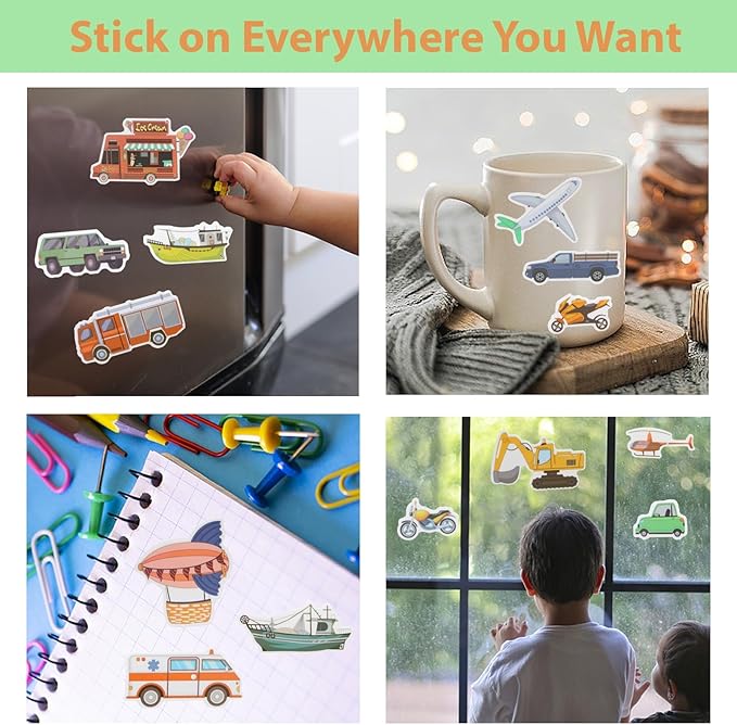OIBUTUR Jelly Sticker Books for Toddlers 2-4 Years, Reusable Sticker Book for Kids 1-3, Toddler Stocking Stuffers＆Travel Essentials Vehicles Stickers for Kids Toddler Plane Activities (Vehicles)