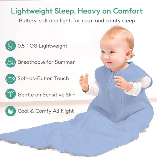 Baby Sleep Sacks Lightweight, Soft & Breathable 0.5 TOG Wearable Blanket with Zipper, 3-Pack 0-3-6-12-24-4T