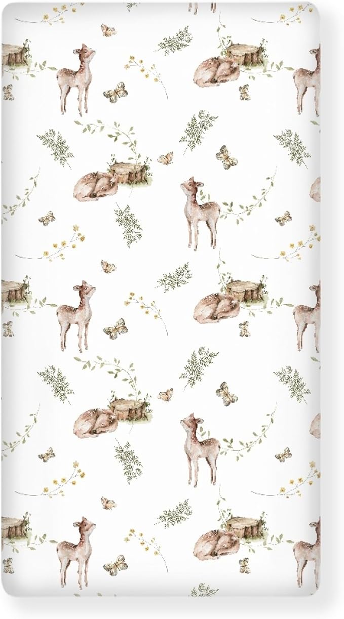 Cute Baby Animals in Wild Fitted Crib Sheet Sika Deer Baby Crib Sheet Fit Standard Crib and Toddler Mattress,Crib Mattress Sheets for Boys Girls 28"x52"