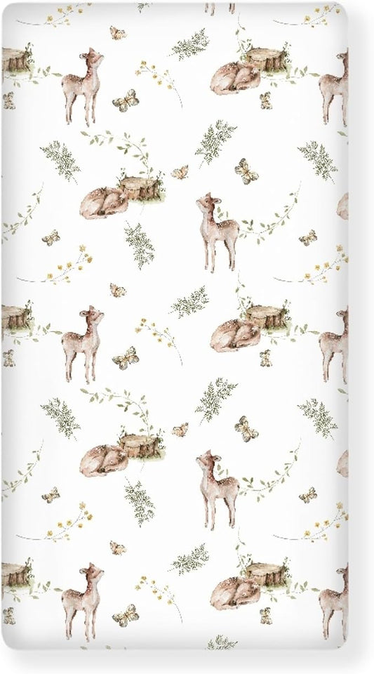 Cute Baby Animals in Wild Fitted Crib Sheet Sika Deer Baby Crib Sheet Fit Standard Crib and Toddler Mattress,Crib Mattress Sheets for Boys Girls 28"x52"