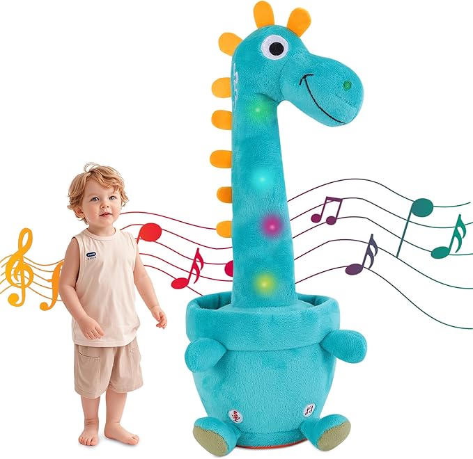 Dancing Talking Giraffe Toy, Stuffed Animal Baby Toy Repeating What You Say, Glowing Musical Electronic Giraffe Gifts for Toddlers 1-3 Years Old (Dancing Dinosaur)