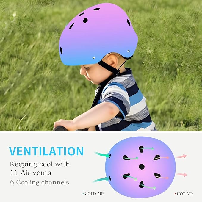 Adjustable Gradient Color Kids/Toddler Bike Helmet for 1-2-3-5-8-14 Years Boys Girls,Skateboard Helmet with Knee and Elbow Pads Wrist Guard Roller Skates,Cycling,Skating Scooter Longboard