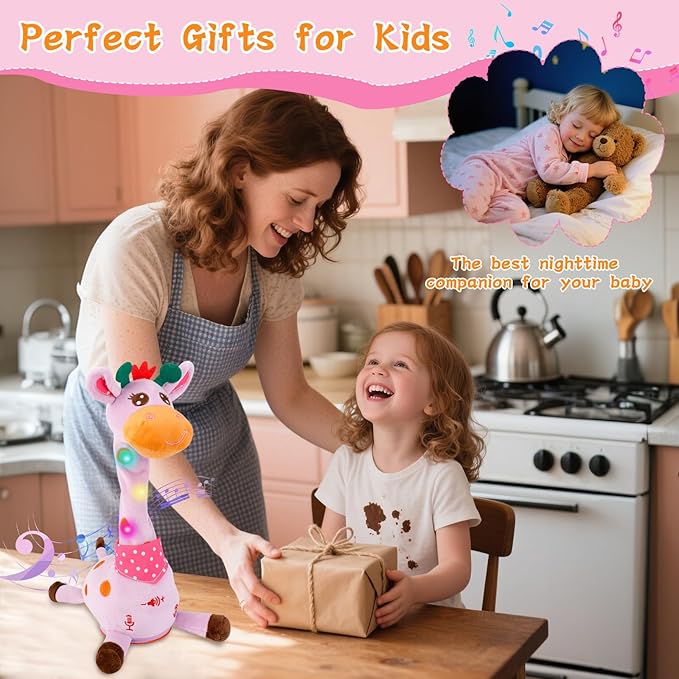Dancing Talking Giraffe Toy, Stuffed Animal Baby Toy Repeating What You Say, Glowing Musical Electronic Giraffe Gifts for Toddlers 1-3 Years Old (Purple Giraffe)