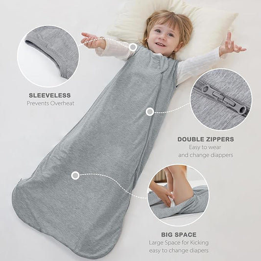 Mosebears Unisex Baby Sleep Sack 1.0 TOG, Supersoft Rayon Made from Bamboo Wearable Blanket with 2-Way Zipper (Grey,0-6 Months)
