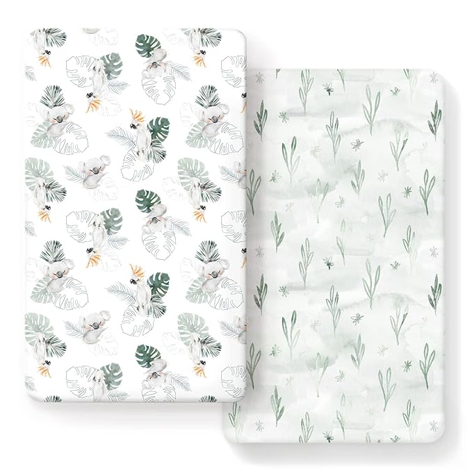 GRSSDER Ultra Soft Jersey Knit Fitted Crib Sheets Set 2 Pack, High Stretchy Breathable Material with Deep Pocket Universal Fitted All Standard Crib Mattress Pads Safe and Snug, Mint Green