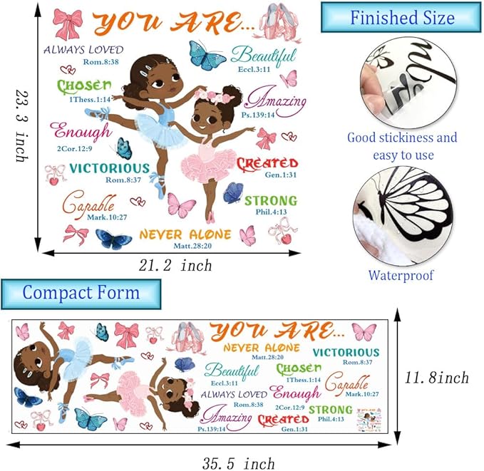 Colorful Inspirational Wall Decals You are Quote Wall Art Sticker Black Girl Wall Sticker Motivational Phrases Wall Stickers Peel and Stick for Girls Living Room Nursery Playroom Bedroom.