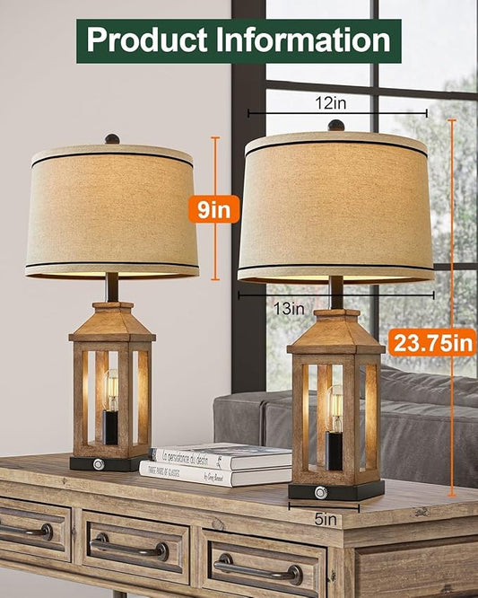 G-SAFAVA 23.75" Farmhouse Dual USB Charging Ports 3-Way Dimmable Touch Control Table Lamp with Nightlight Vintage Modern Lamps for Living Room Bedroom